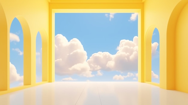 Renderizado 3D de fondo abstracto con nubes en el pasillo