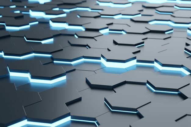 Renderizado 3D de fondo hexagonal futurista y tecnológico