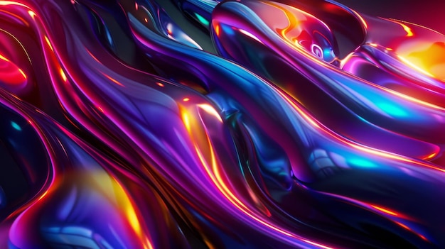 Un renderizado 3D de un fondo negro abstracto con ondas iridescentes un papel tapiz moderno