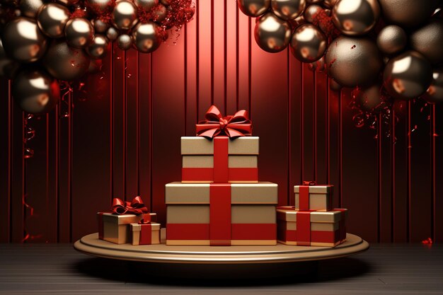 Renderizado en 3D de fondo de regalo con cajas de regalo y globos dorados Generado por Ai