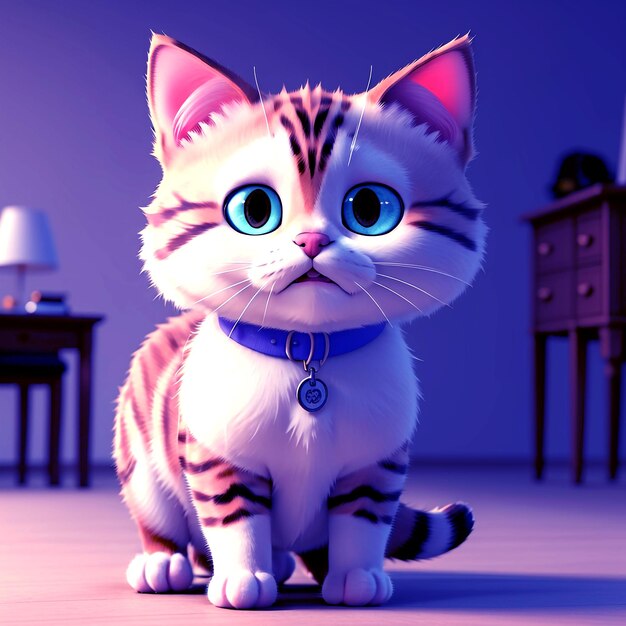 Foto renderizado en 3d de un gato de dibujos animados inteligente