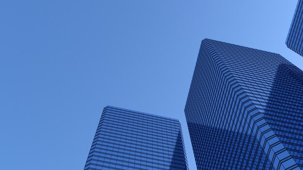 Foto renderizado 3d. hermosa arquitectura edificio de oficinas rascacielos sobre fondo de cielo