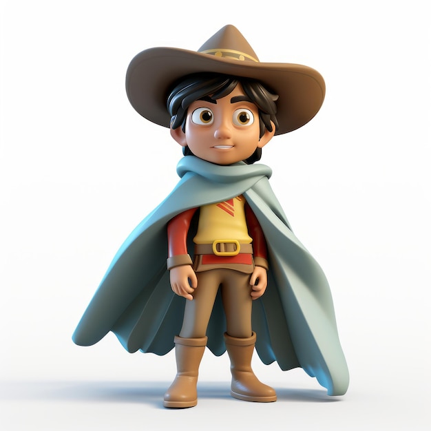 Renderizado en 3D de Jackson en un sombrero y capa de vaquero de dibujos animados