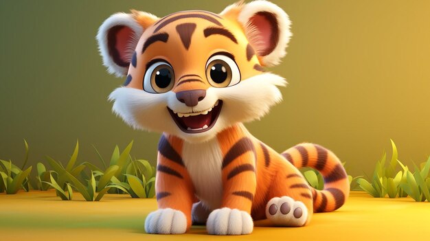 Renderizado en 3D de un joven tigre de dibujos animados