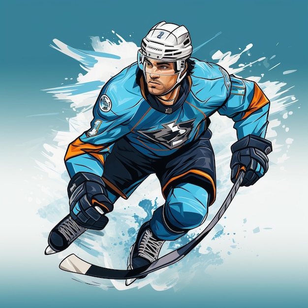 Renderizado en 3D de un jugador de hockey en acción