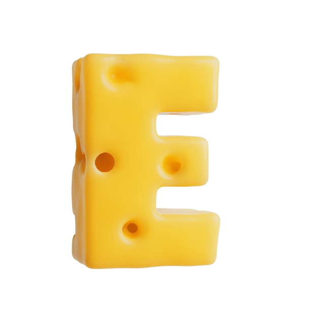 Renderizado en 3D de la letra E de la fuente Swiss Cheese