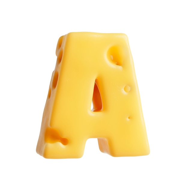 Renderizado en 3D de la letra A de la fuente Swiss Cheese