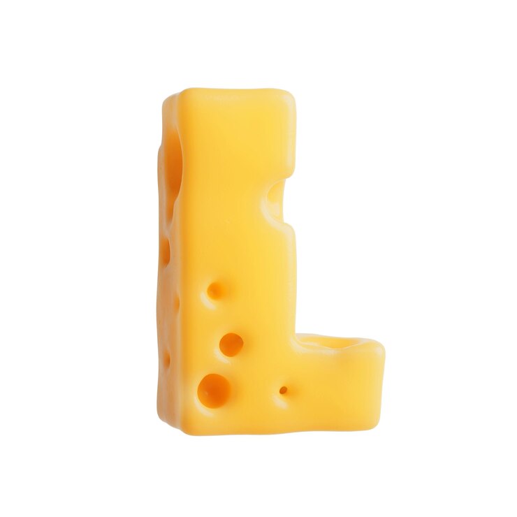 Foto renderizado en 3d de la letra l de la fuente swiss cheese