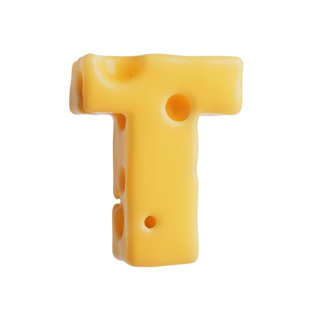 Renderizado en 3D de la letra T de la fuente Swiss Cheese