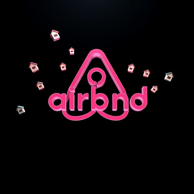 Renderizado en 3D El logotipo de Airbnb formado en material de cuarzo rosa translúcido flotando en un ángulo de 30 grados Neo
