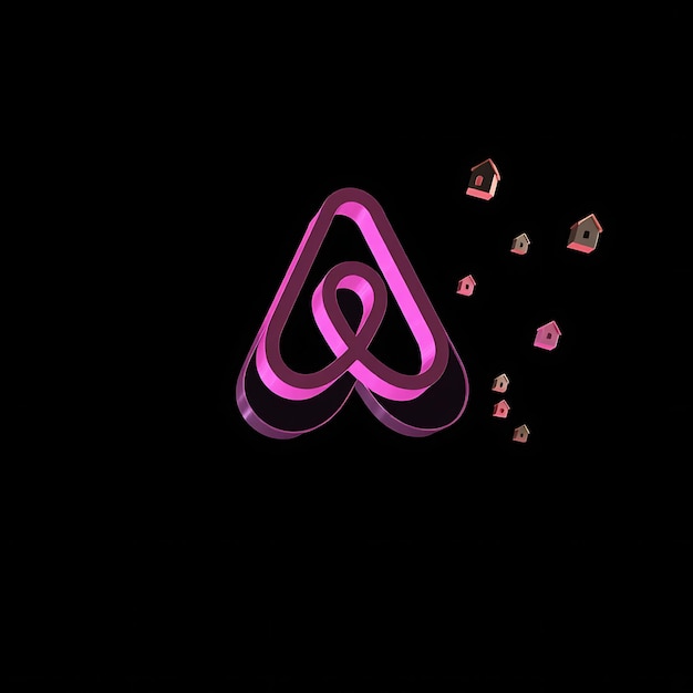 Renderizado en 3D El logotipo de Airbnb formado en material de cuarzo rosa translúcido flotando en un ángulo de 30 grados Neo