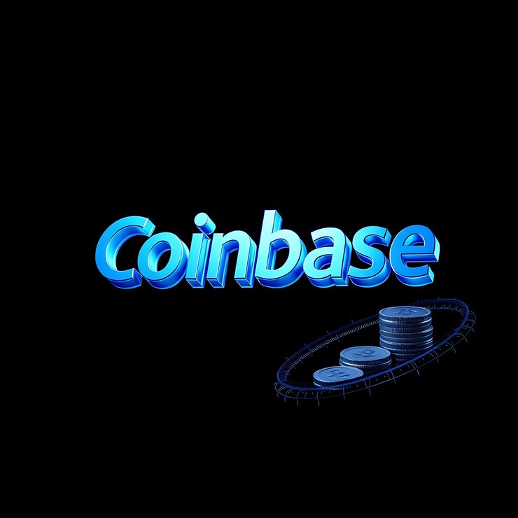 Foto renderizado en 3d el logotipo de coinbase renderizado en metálico transparente con un acabado vidrioso flotando a una aguda 4
