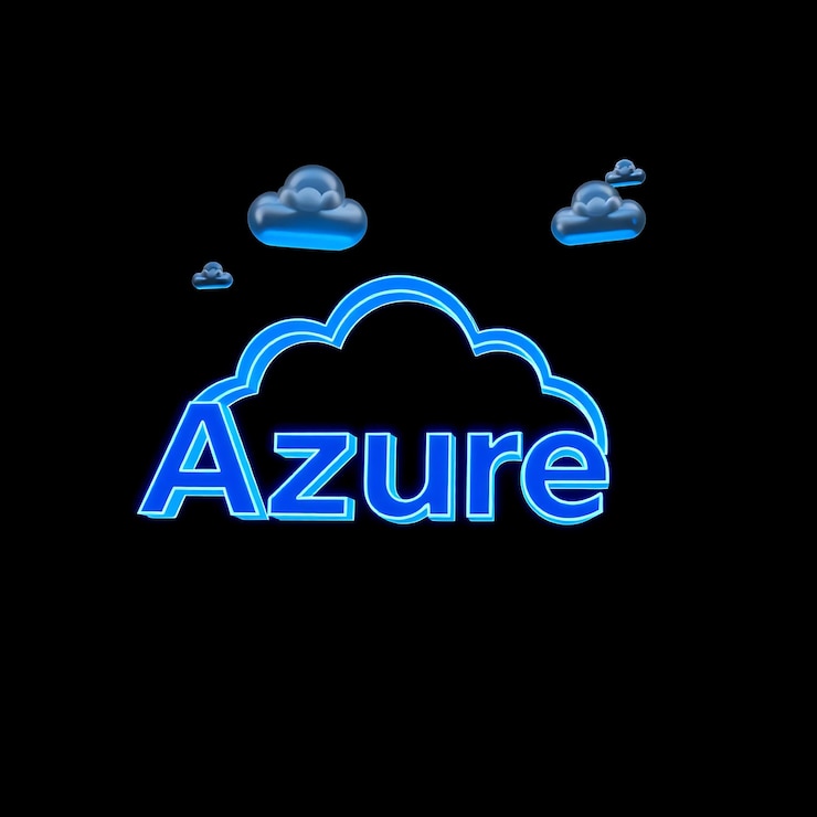 Foto renderizado en 3d el logotipo de microsoft azure renderizado en azul translúcido claro flotando a 25 grados azul neón
