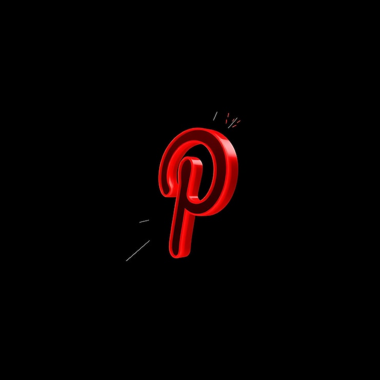 Foto renderizado en 3d el logotipo de pinterest modelado en resina roja translúcida flotando ligeramente hacia atrás