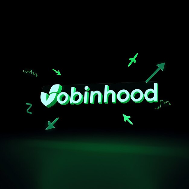 Renderizado en 3D El logotipo de Robinhood renderizado en vidrio esmeralda claro flotando en un ángulo hacia arriba Verde brillante