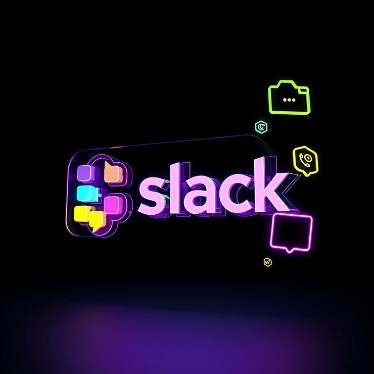 Foto renderizado en 3d el logotipo de slack se renderiza en material holográfico translúcido flotando en un ángulo de 30 grados ne