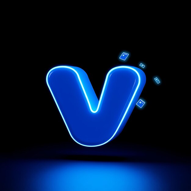 Renderizado en 3D El logotipo de Venmo extrudido en plástico azul brillante que gira lentamente Los aspectos más destacados del azul de neón