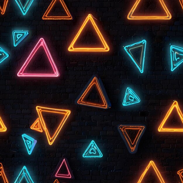 Renderizado en 3D de luz triangular de neón abstracta con líneas brillantes en fondo oscuro