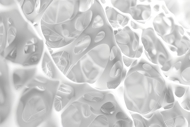 Renderizado 3D de materia blanca abstracta con fondo de patrón geométrico