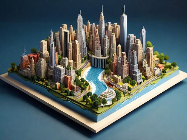 Renderizado en 3D de la miniatura isométrica de la ciudad de Nueva York