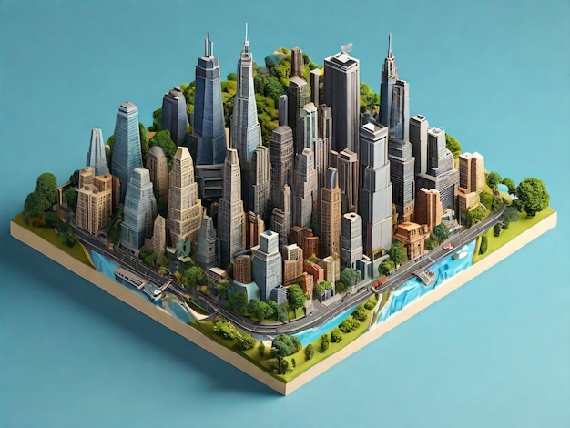 Renderizado en 3D de la miniatura isométrica de la ciudad de Nueva York