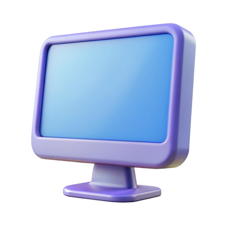 Foto renderizado en 3d de un monitor de computadora púrpura con una pantalla en blanco