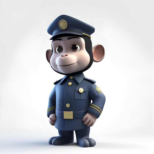 Renderizado en 3D de un mono de dibujos animados con un uniforme de policía