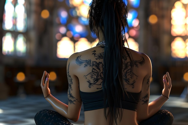 Foto renderizado en 3d de una mujer haciendo yoga