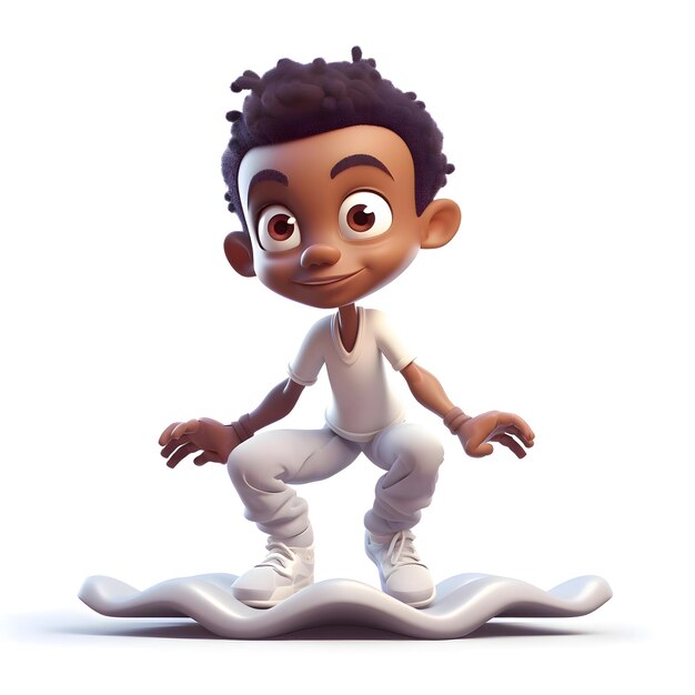 Renderizado en 3D de un niño afroamericano con fondo blanco