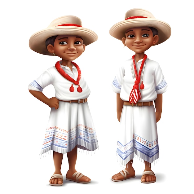 Foto renderizado en 3d de un niño y una niña con trajes tradicionales