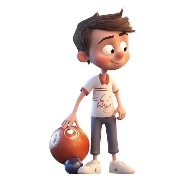 Renderizado en 3D de un niño con una pelota de fútbol en la mano