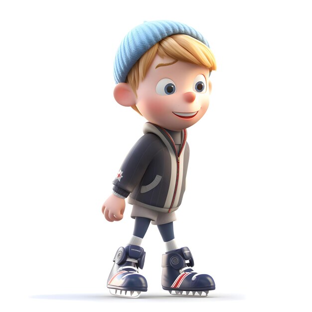 Renderizado en 3D de un niño pequeño en patines aislados