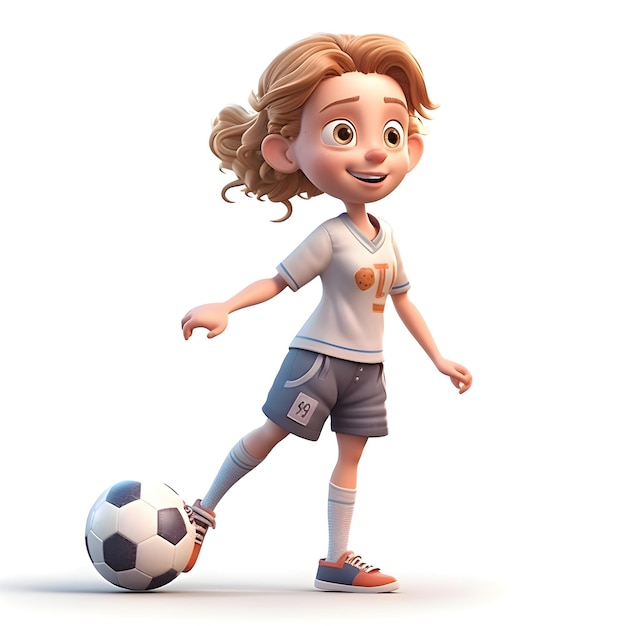 Foto renderizado en 3d de un niño pequeño con una pelota de fútbol aislada sobre un fondo blanco