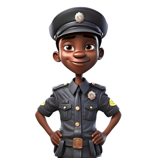 Renderizado en 3D de un niño policía con un sombrero de policía