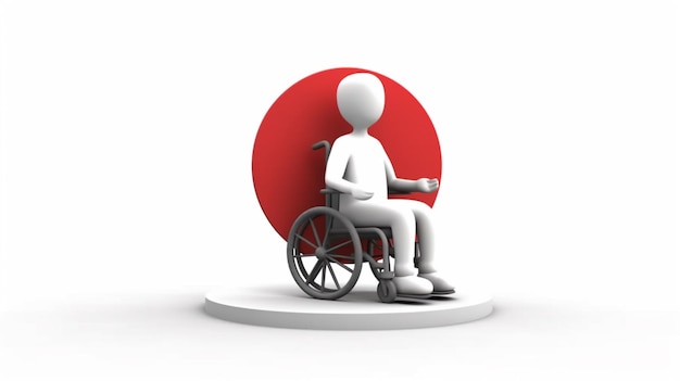 Foto renderizado en 3d de un niño en silla de ruedas junto a una ia informativa