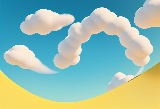 Foto renderizado en 3d de nubes blancas y esponjosas bajo un arco redondeado azul