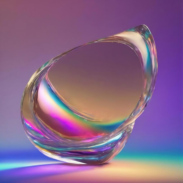 Renderizado en 3D de un objeto de vidrio con dispersión y efectos iridiscentes realistas de división de la luz
