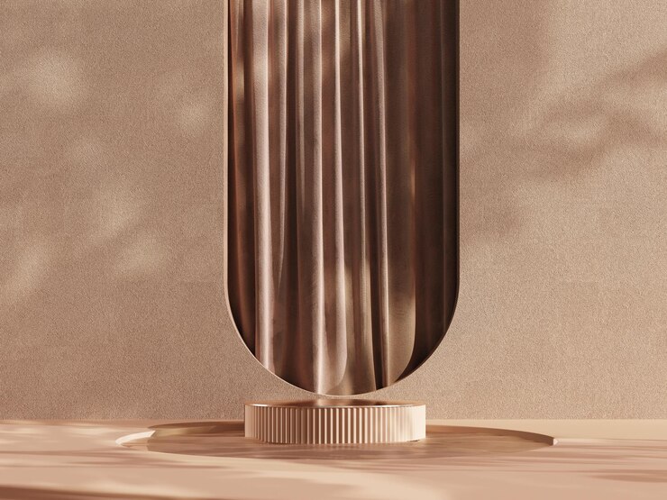 Renderizado en 3D de una pantalla beige en un fondo discreto con sombra natural
