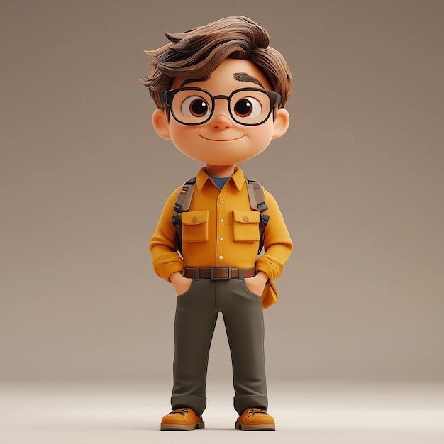 Renderizado en 3D de un personaje de dibujos animados en pie