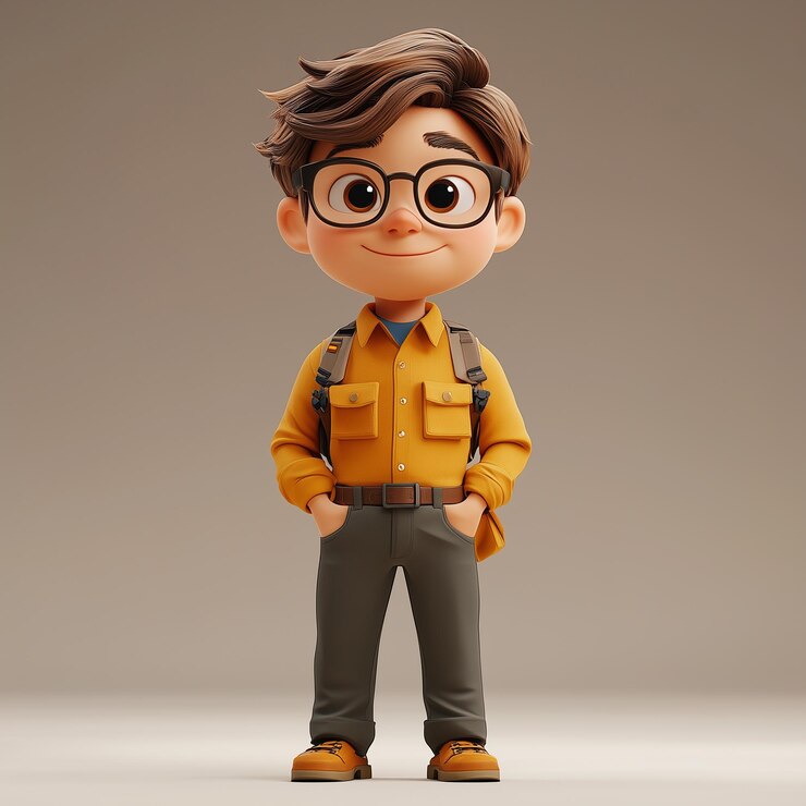Renderizado en 3D de un personaje de dibujos animados en pie