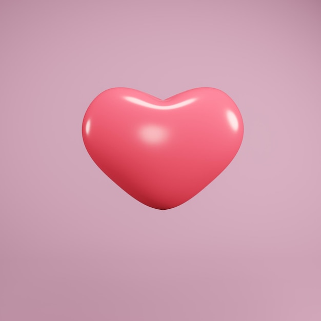 Renderizado en 3D de la plantilla de tarjeta de felicitación monocromática aislada de corazón rosa