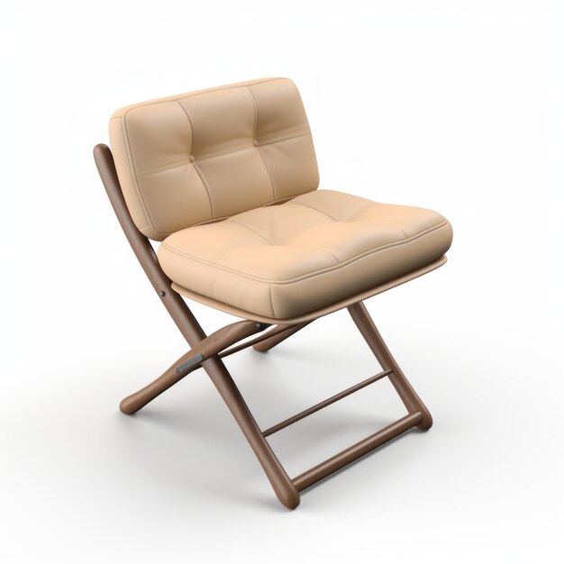 Renderizado 3D realista de una silla plegable de color marrón bronceado con respaldo de madera