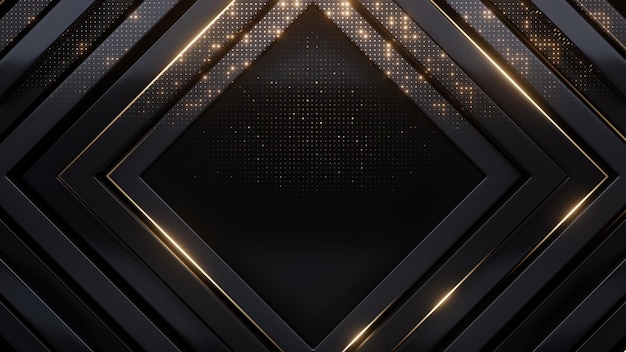 Renderizado en 3D rectángulo geométrico fondo dorado negro