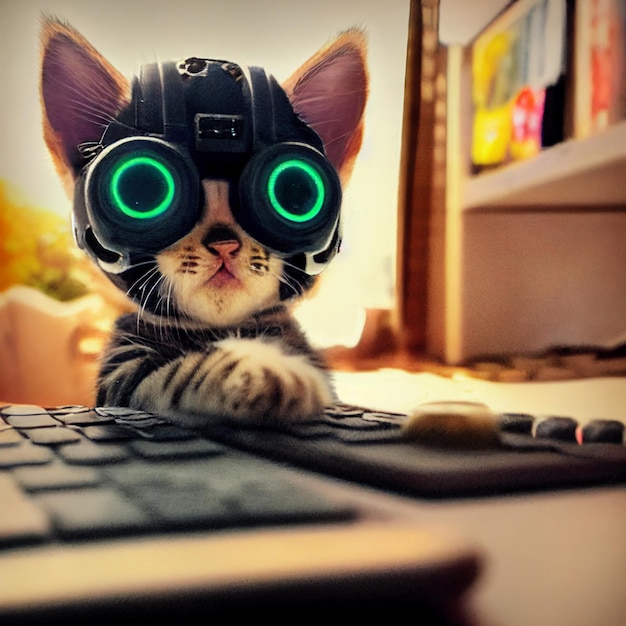 Foto renderizado 3d de retrato de gato futurista