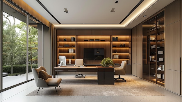 Renderizado en 3D de una sala de estar moderna