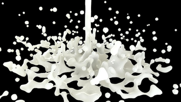 Renderizado en 3D con salpicaduras de leche blanca