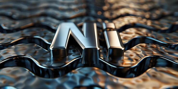 Foto renderizado en 3d del símbolo ni sobre un fondo de lingotes de níquel concepto del símbolo ni