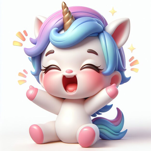 Renderizado en 3D de un unicornio de dibujos animados Retrato de una sonrisa de un adorable unicornio en el estudio