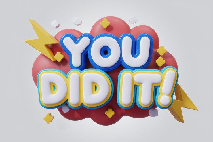 Foto renderizado en 3d de you did it en letras de burbujas coloridas