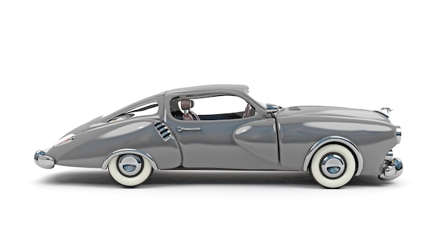 Renderizado de automóvil clásico retro vintage con cromo Detalles de la ilustración en 3D